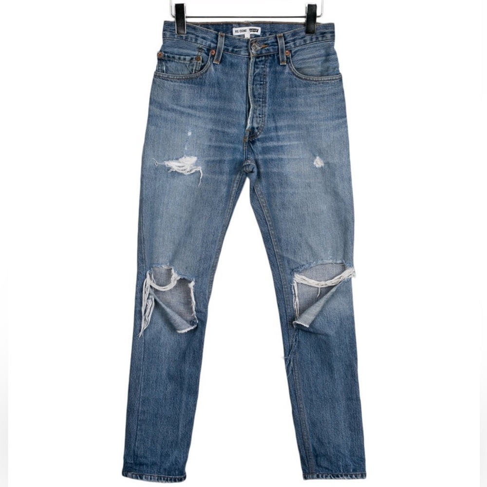 High Rise Distressed Blue Jeans - Picture 3 of 4